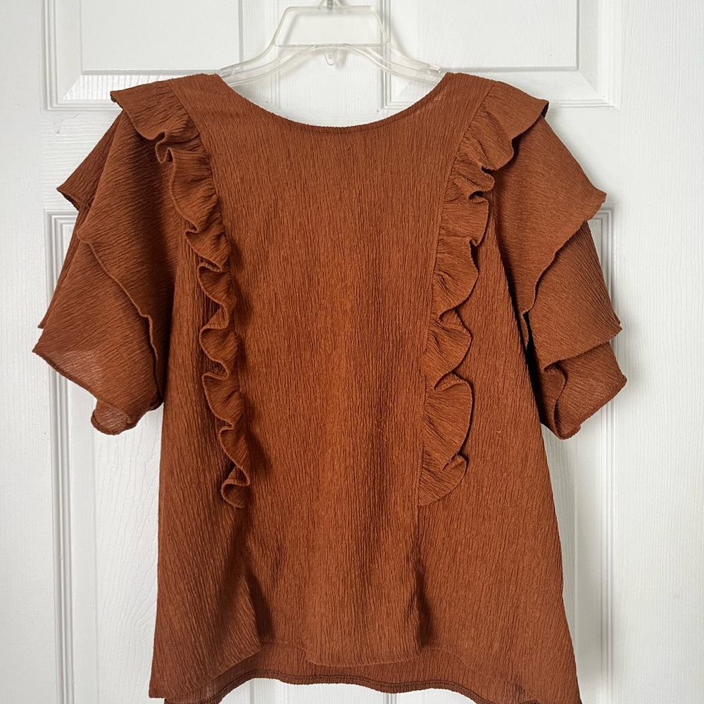 Express Brown Relaxed Ruffled Blouse